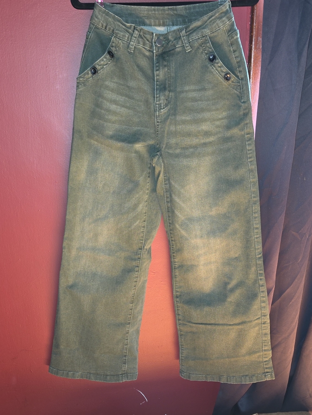 Womens Olive Green Wide-Leg Pants